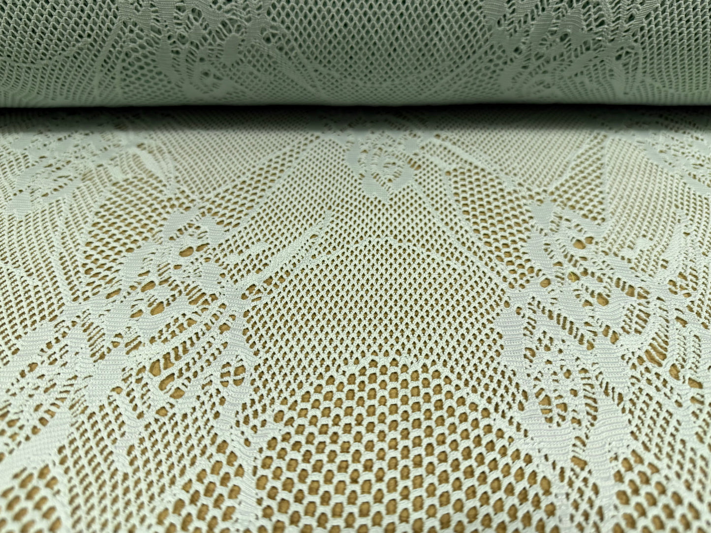Stretch fishnet jersey fabric with floral design, per metre - mint green