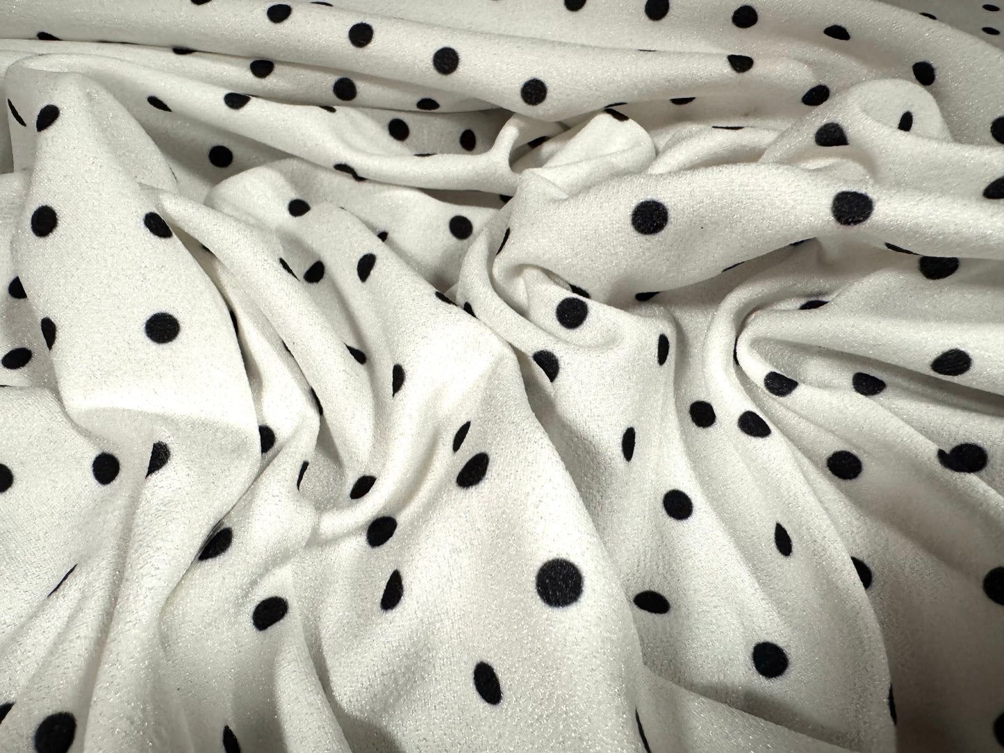 Scuba crepe stretch spandex double jersey fabric, per metre - spot print - black & white