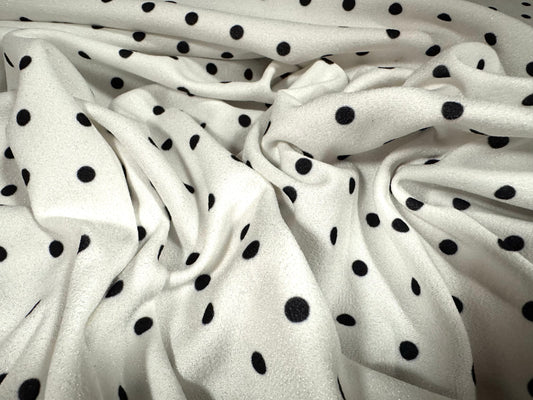 Scuba crepe stretch spandex double jersey fabric, per metre - spot print - black & white