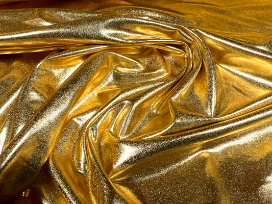 Metallic lamé stretch spandex jersey fabric, per metre - plain - gold