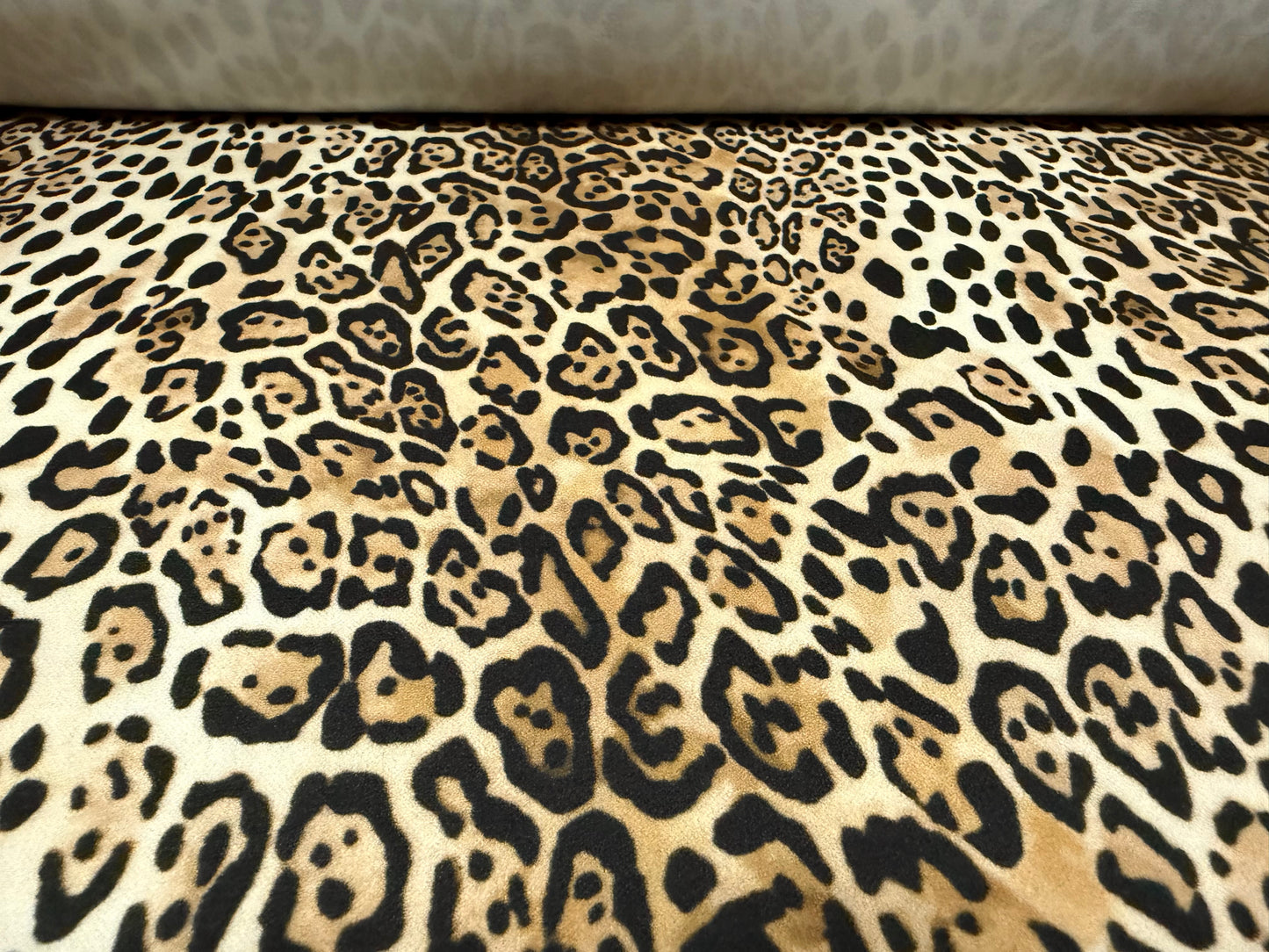 Scuba crepe fabric stretch spandex jersey, per metre - ocelot animal print - cream & beige