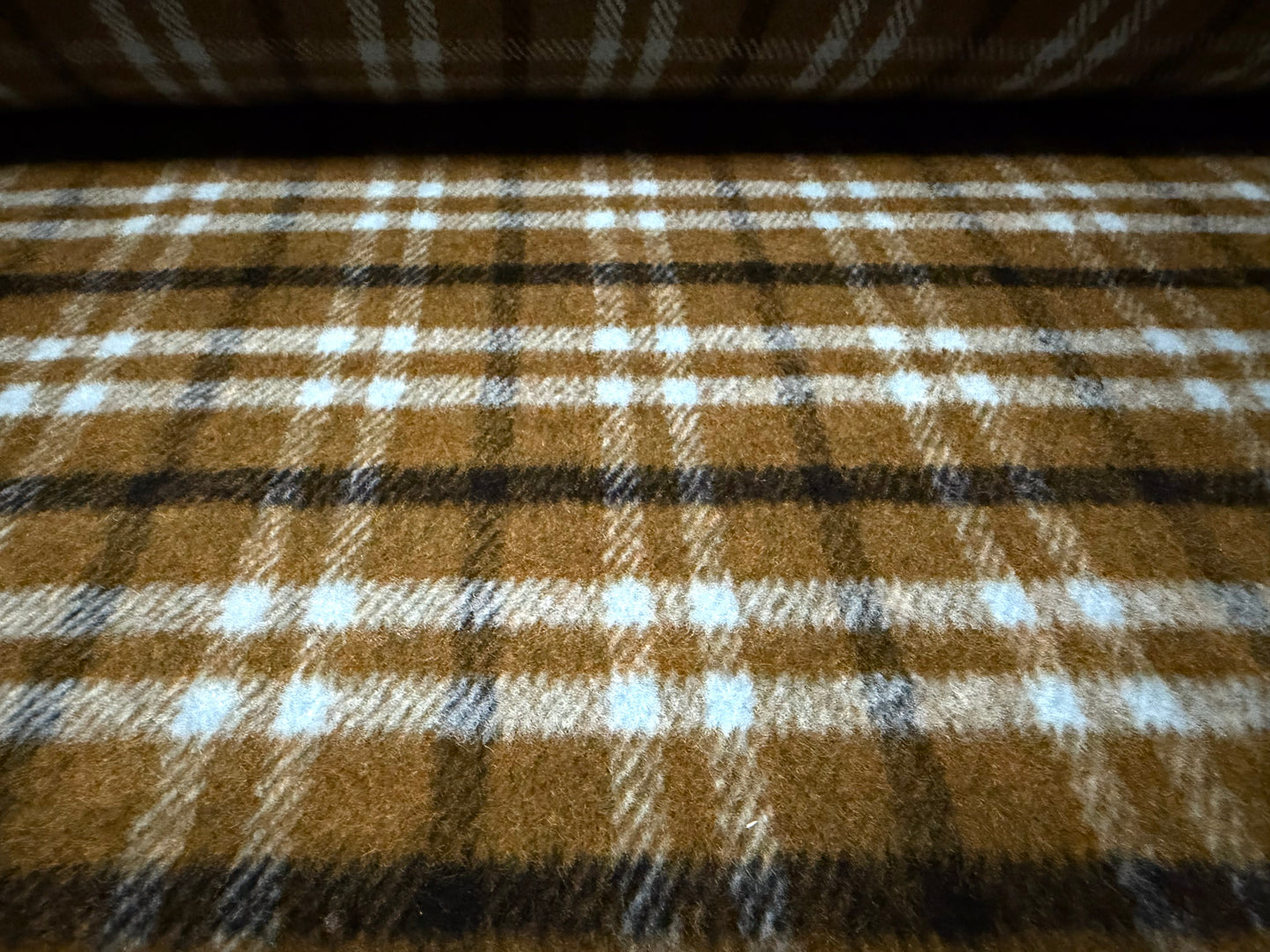 Heavyweight wool flannel coat jacket fabric, per metre - plaid check - ochre & sky blue