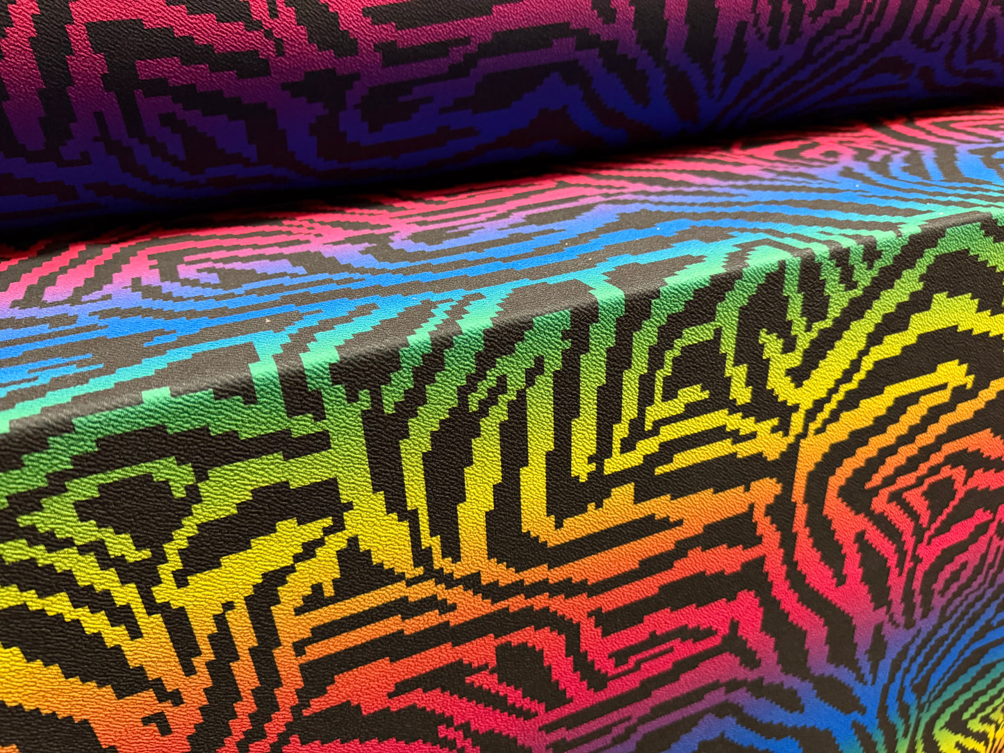 ‘Liverpool’ textured scuba stretch spandex jersey fabric, per metre - rainbow animal print -  multicolour