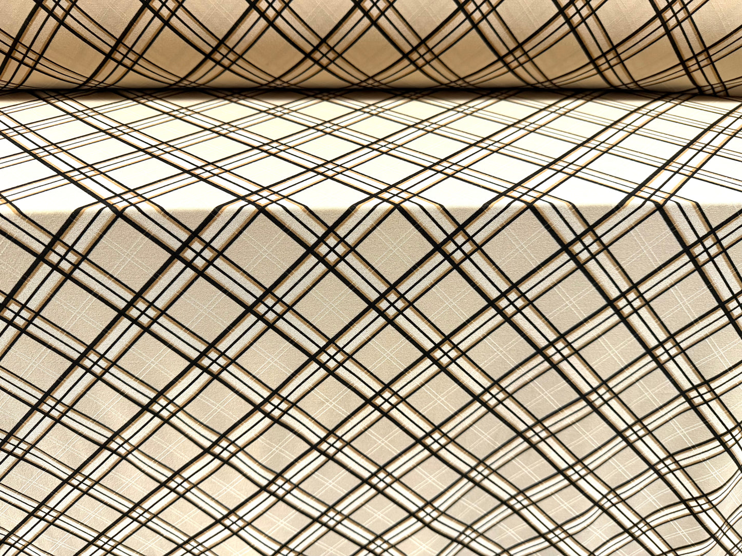 Stretch spandex crepe single jersey fabric, per metre - Argyle check print - cream