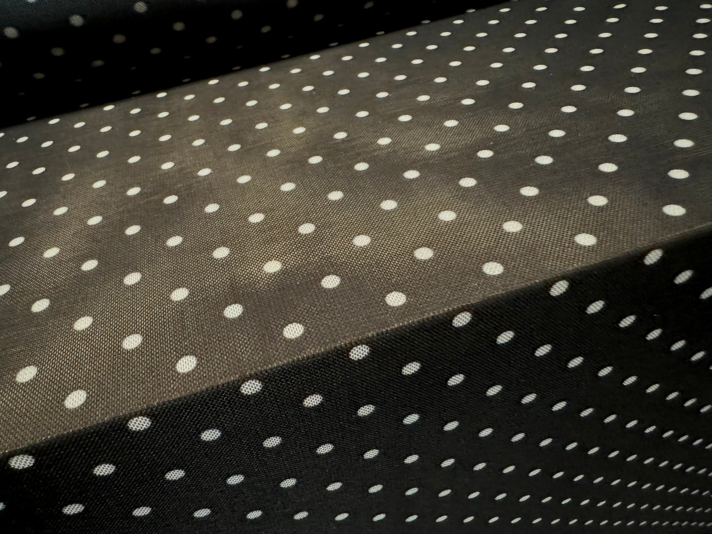 Power mesh net stretch spandex fabric, per metre - small polka dot print - black & white