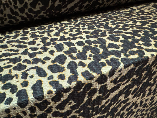 Stretch spandex jacquard jersey dress fabric, per metre - animal print - bluestone