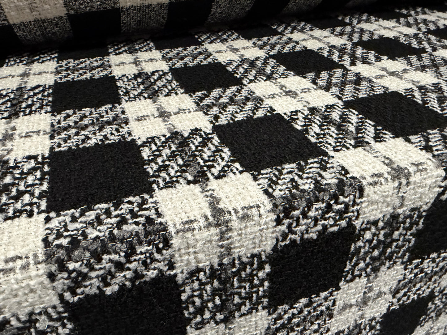 Heavyweight wool bouclé fabric, per metre - check - black & white