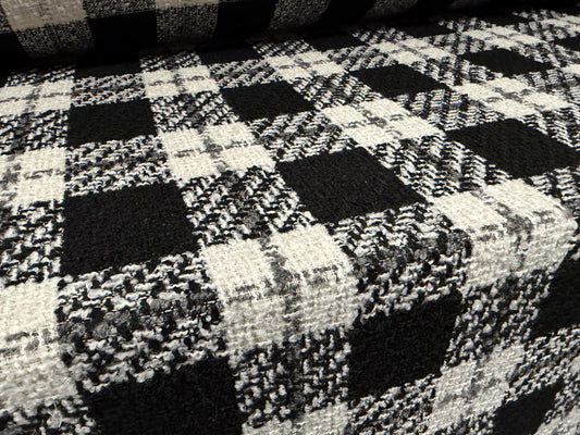 Heavyweight wool bouclé fabric, per metre - check - black & white