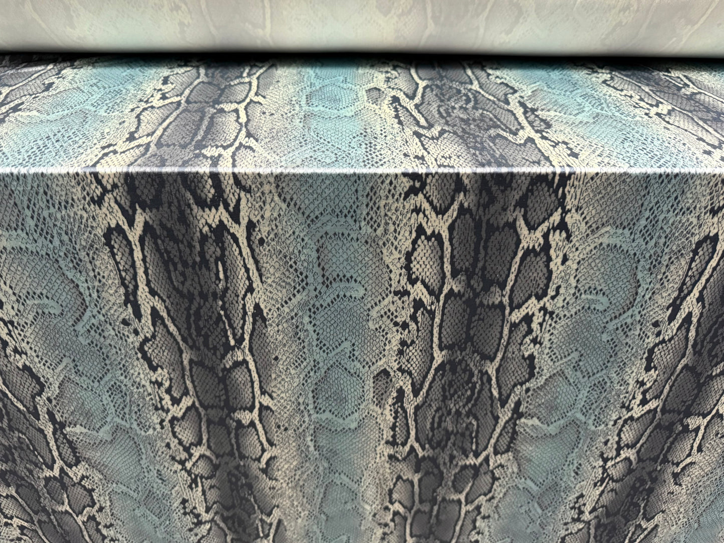 Soft touch stretch spandex single jersey fabric, per metre - snakeskin animal print - blue