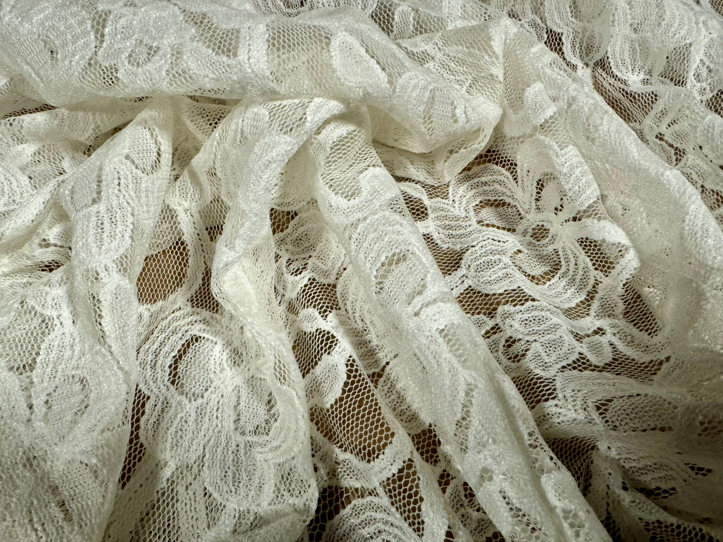 Lace mesh dress fabric, per metre - floral - ivory