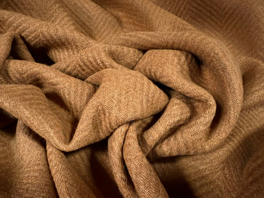 Wool blend heavyweight coat jacket fabric, per metre - herringbone jacquard - camel