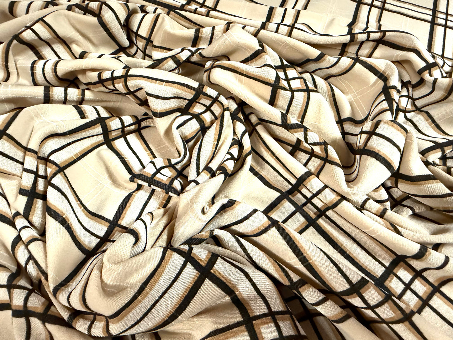 Stretch spandex crepe single jersey fabric, per metre - Argyle check print - cream