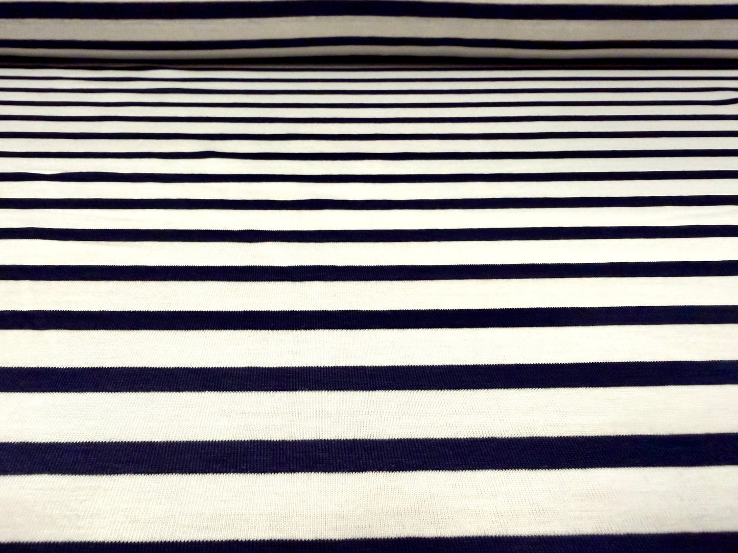 Viscose spandex stretch single jersey fabric, per metre - stripe - dark navy & white