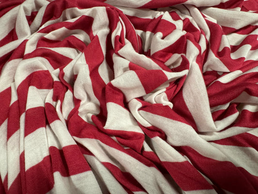 Soft handle single jersey fashion fabric, per metre - stripe - cherry red & white