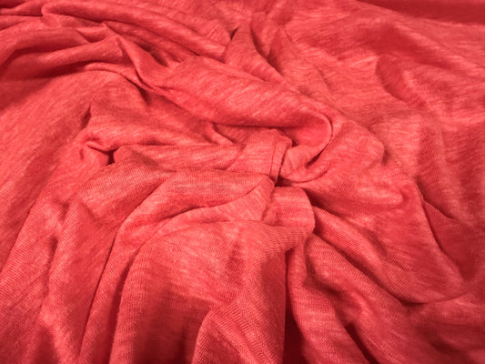 Linen blend stretch single jersey fabric, per metre - melange - coral