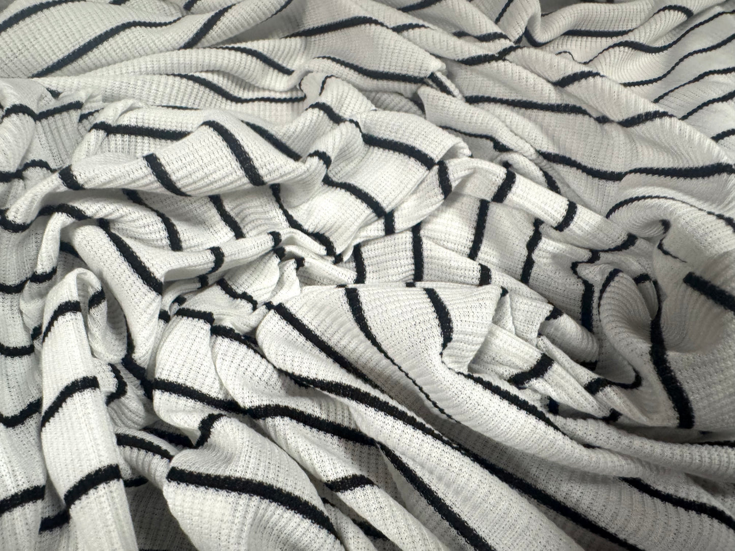 Ribbed stretch jersey knit fabric, per metre - stripe - black & white