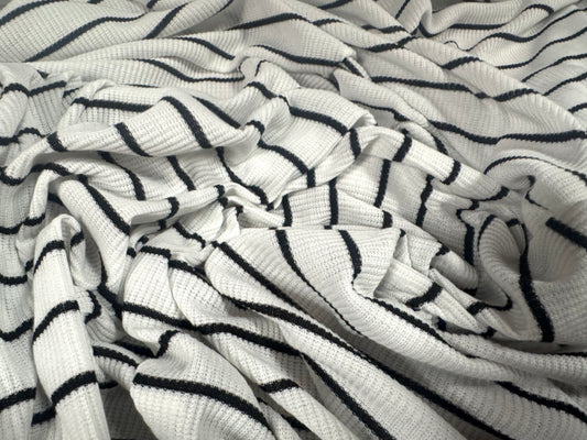 Ribbed stretch jersey knit fabric, per metre - stripe - black & white