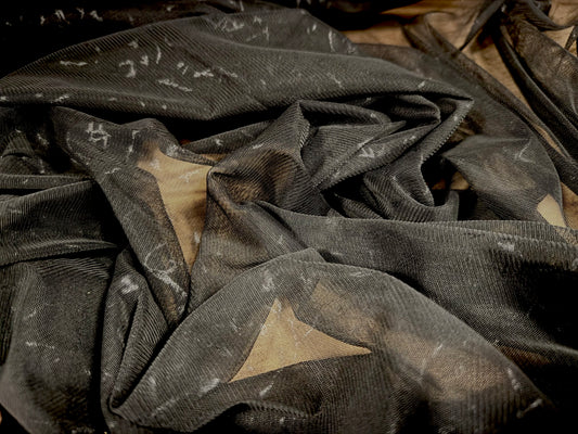 Lightweight mesh fashion fabric, per metre - abstract marbled print - black
