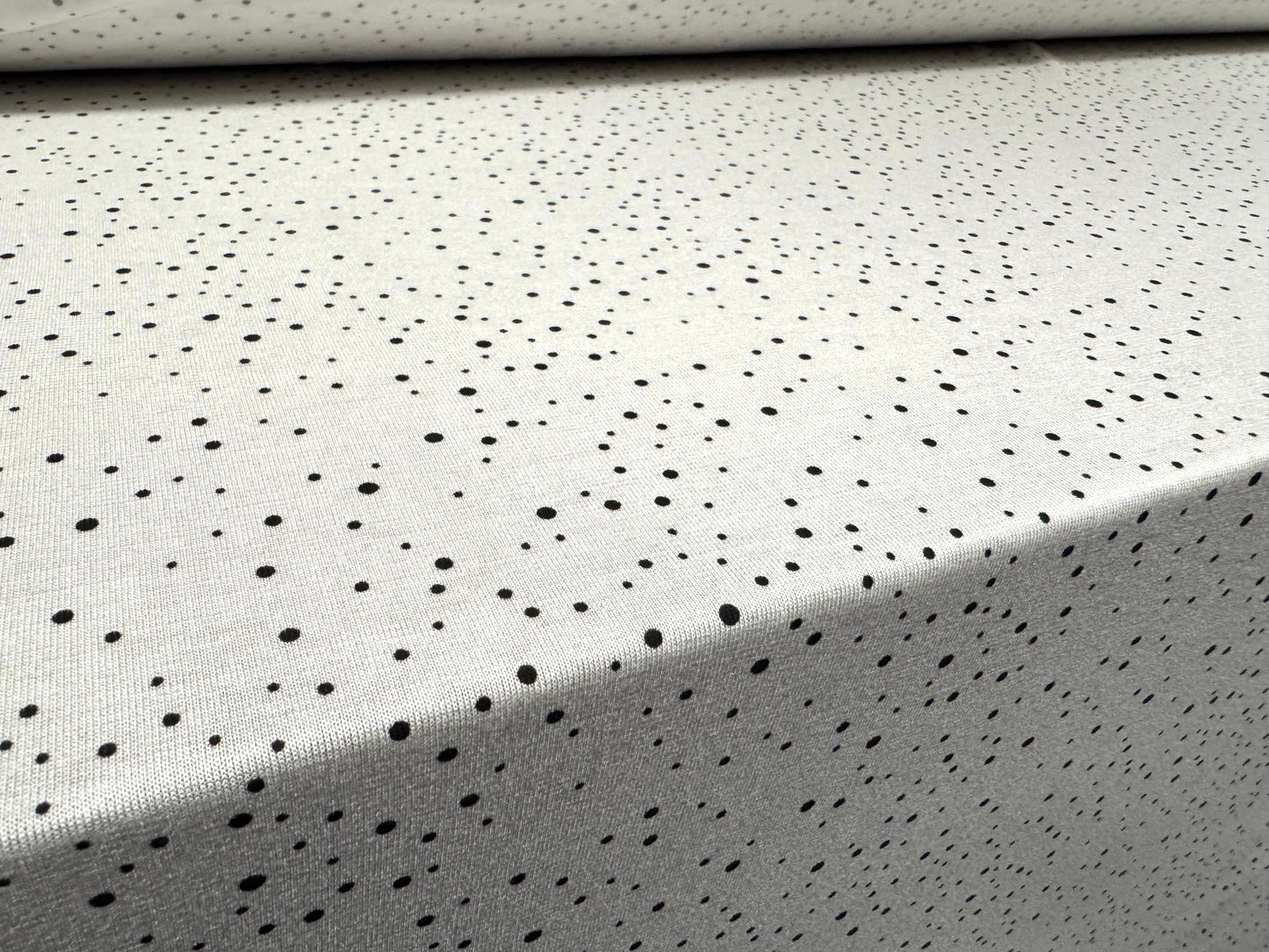 Viscose spandex stretch single jersey fabric, per metre - spot print - white & black