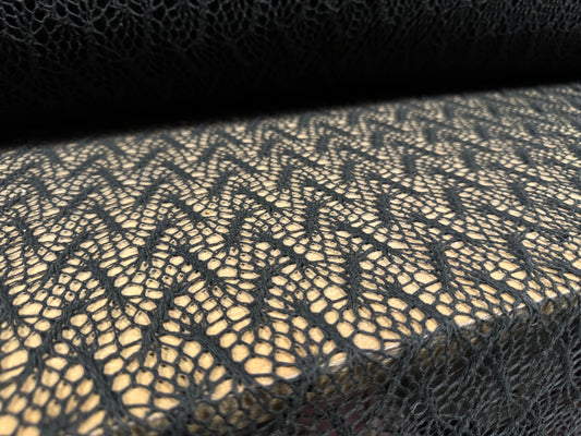 Crochet knit lace fabric, per metre - abstract design - black