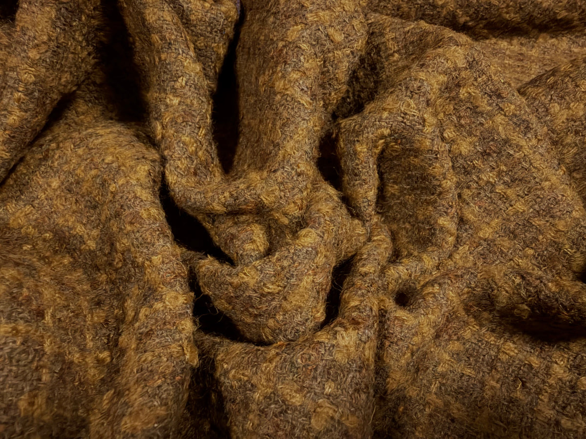Wool bouclé fabric, per metre - checkered - hazelnut brown