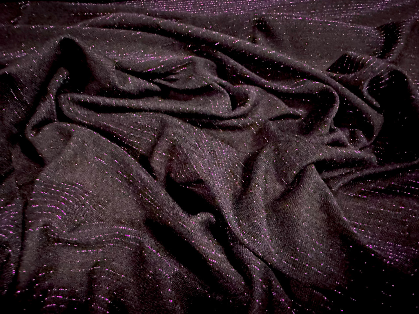 Metallic single jersey fabric, per metre - pinstripe - magenta & black lurex sparkle