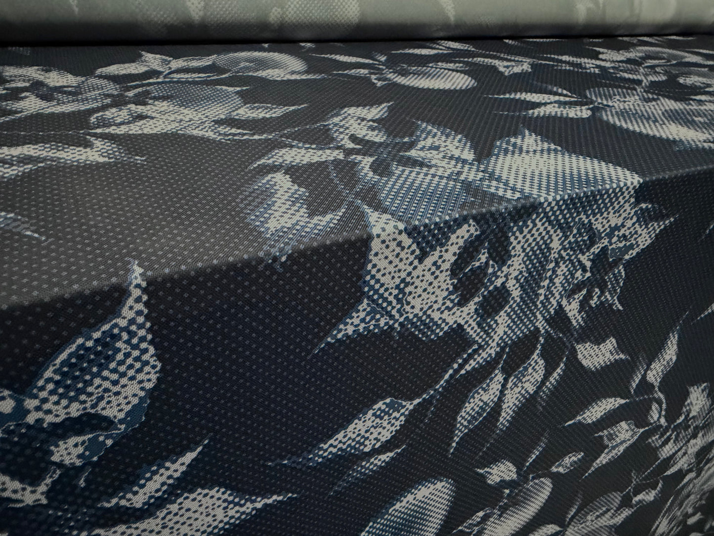 Power mesh net stretch spandex fabric, per metre - blueberry fruit print