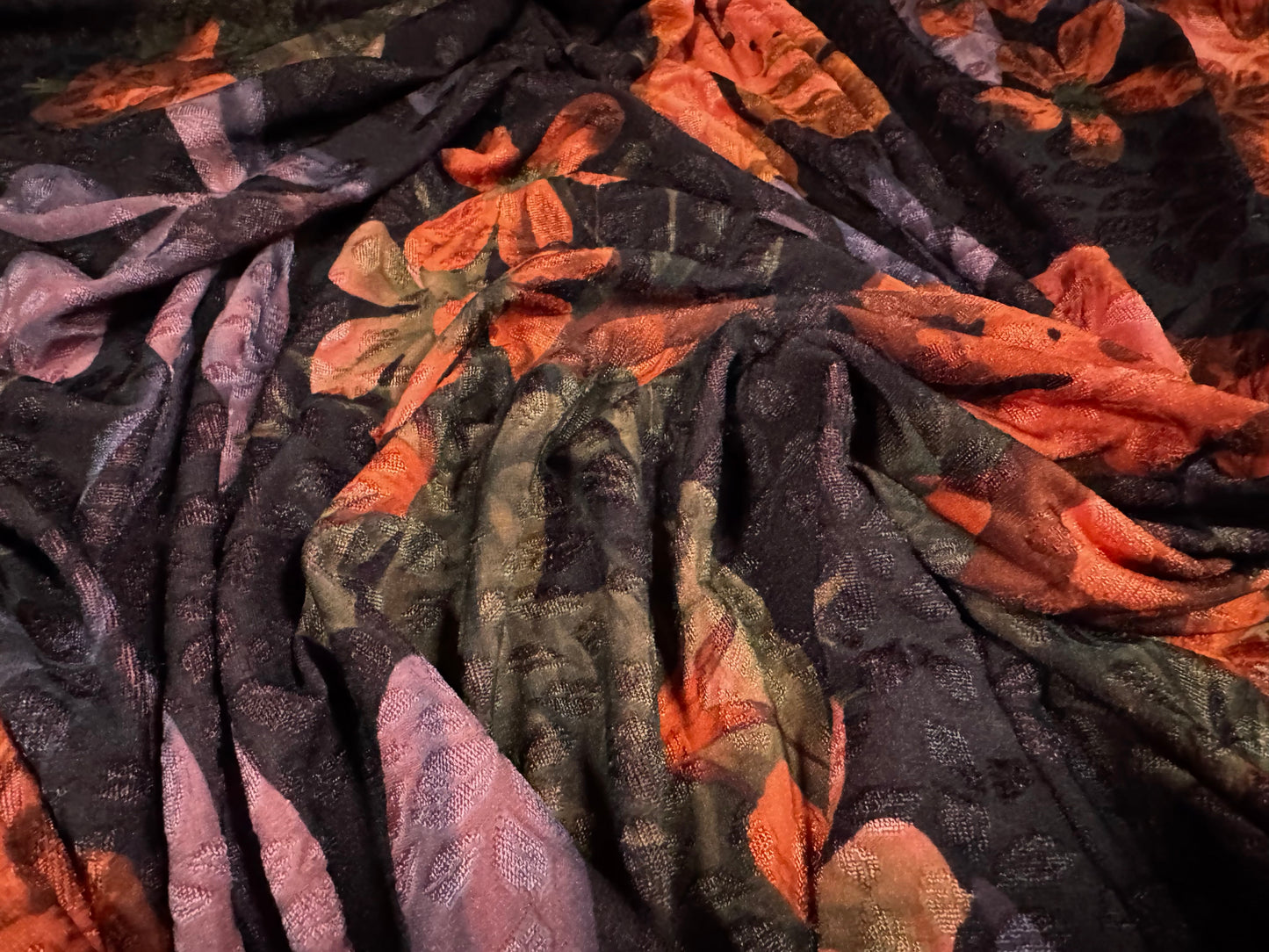 Stretch spandex jersey jacquard fabric, per metre - poppy flower print - dark purple