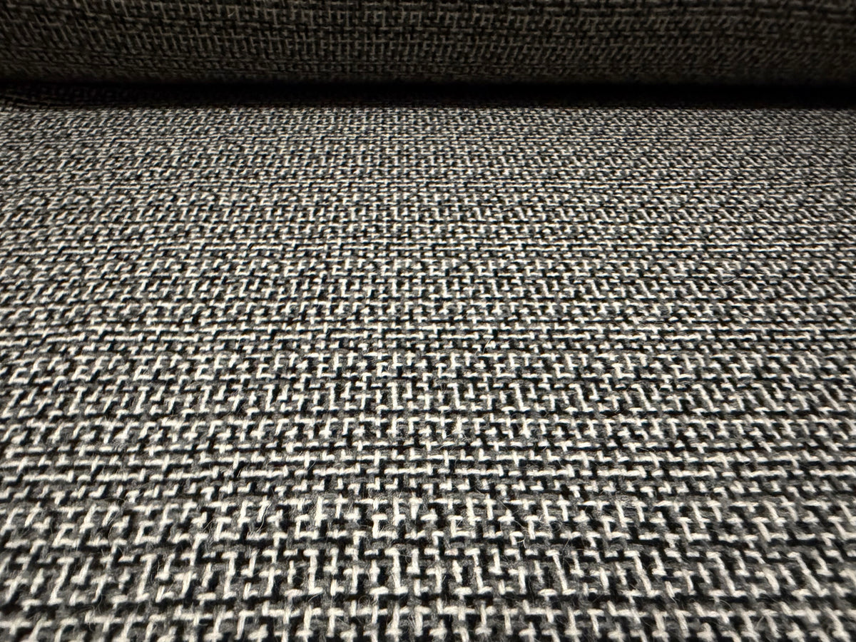 Wool bouclé fabric, per metre - geometric maze design - black & grey