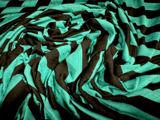 Viscose slub single jersey fashion fabric, per metre - stripe - jade green & black