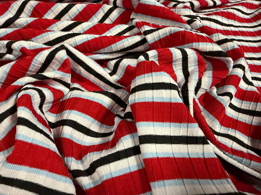 Stretch Spandex rib jersey fabric, per metre - red sky & black