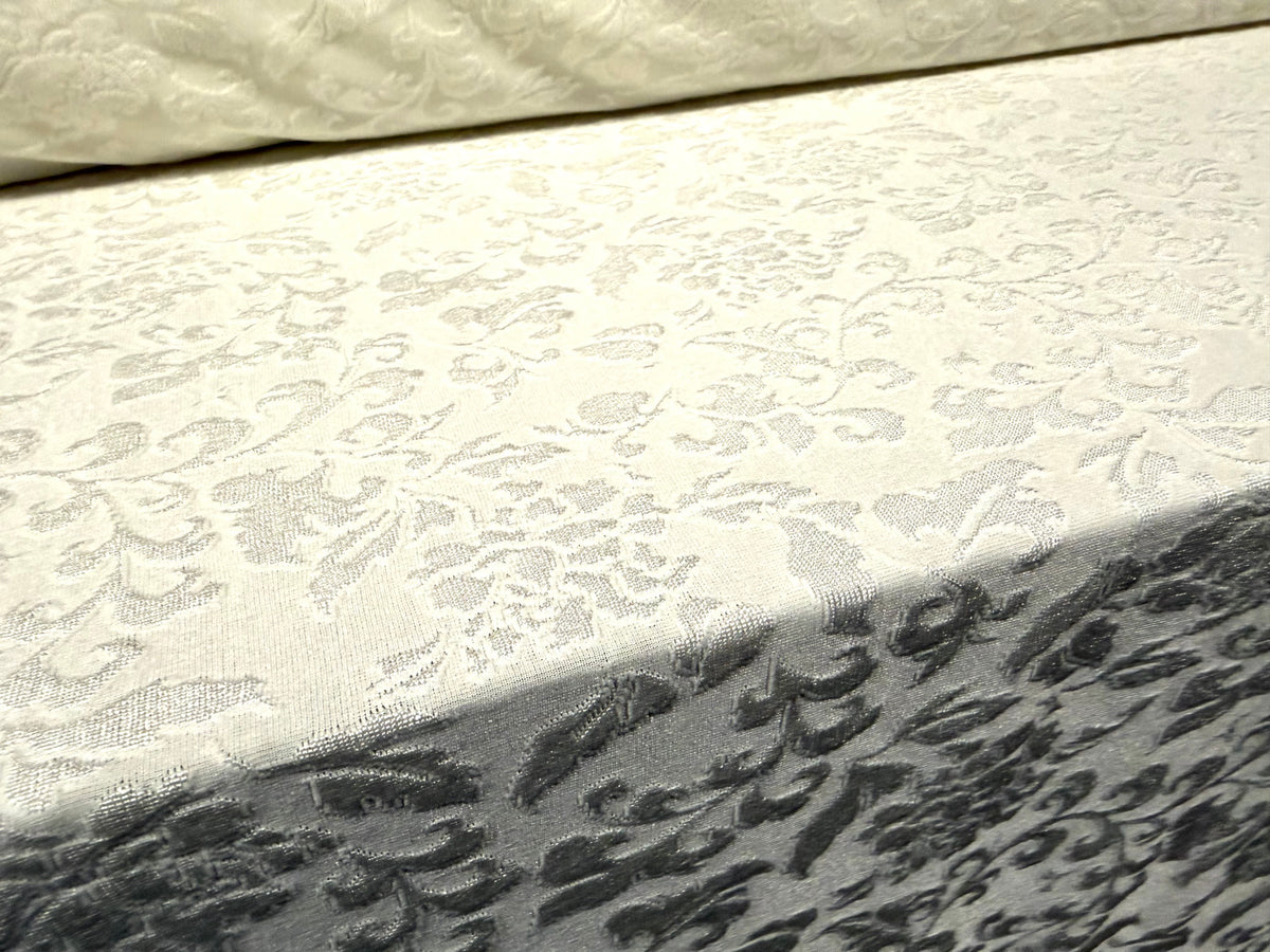 Stretch spandex floral jacquard jersey fabric, per metre - ivory
