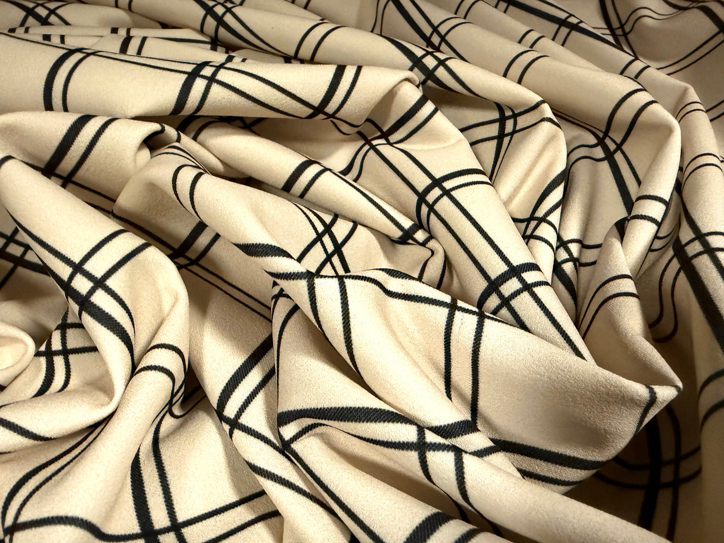 Scuba crepe stretch double jersey fabric, per metre - matrix check print - cream