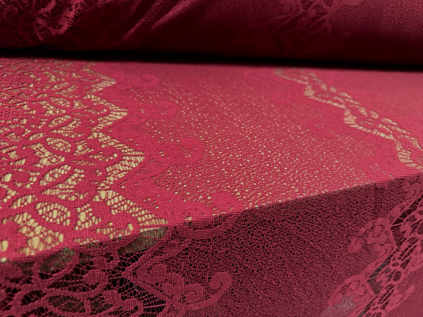 Soft handle lace fabric, per metre - paisley stripe - wine