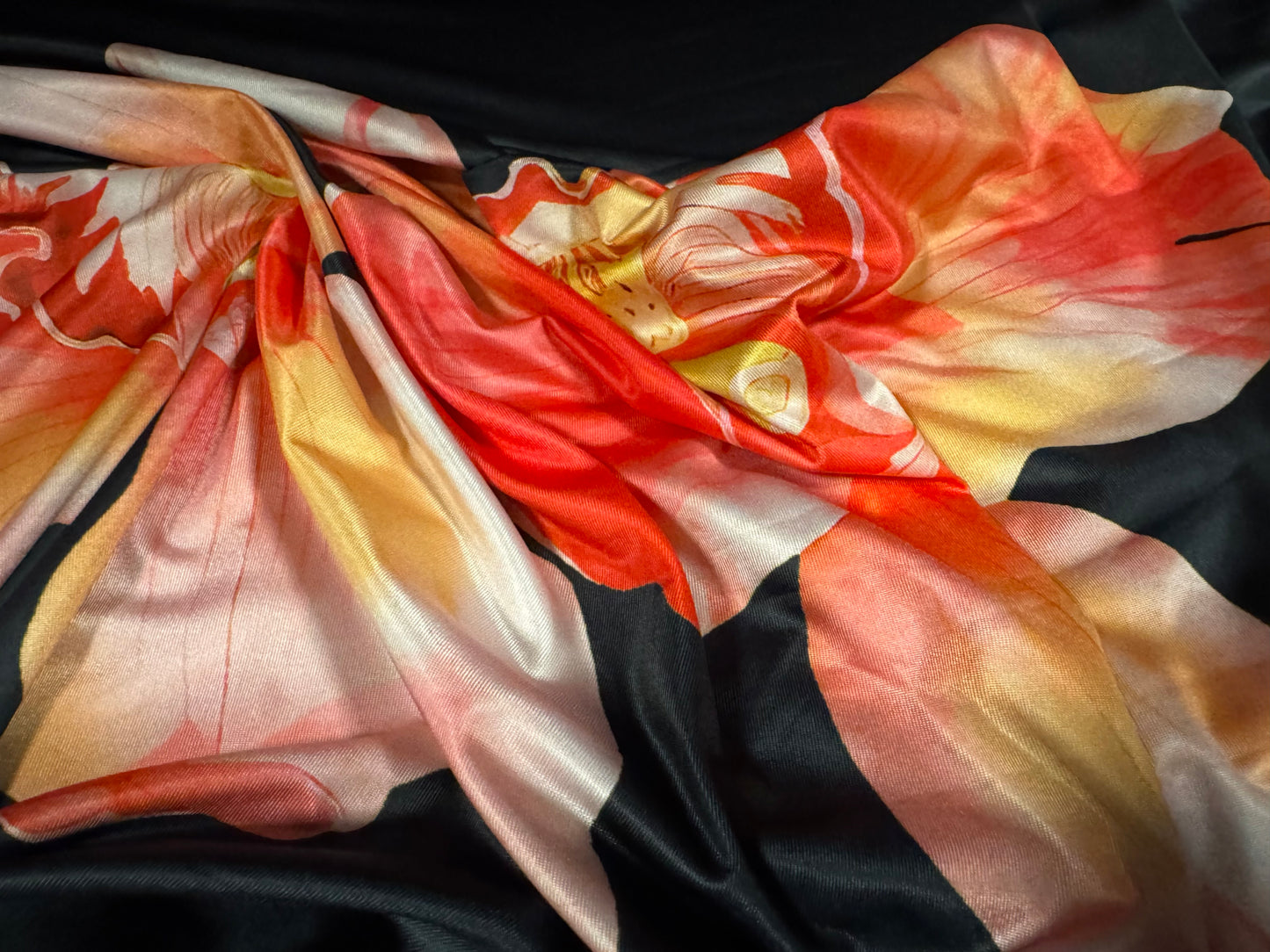 ITY stretch spandex single jersey fabric, per metre - jumbo lily print - black & coral