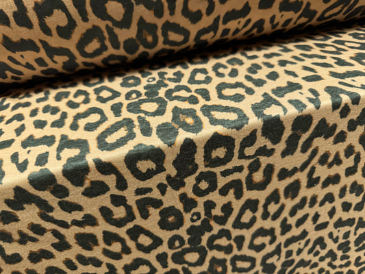 Soft handle single jersey fashion fabric, per metre - cheetah animal print - stone