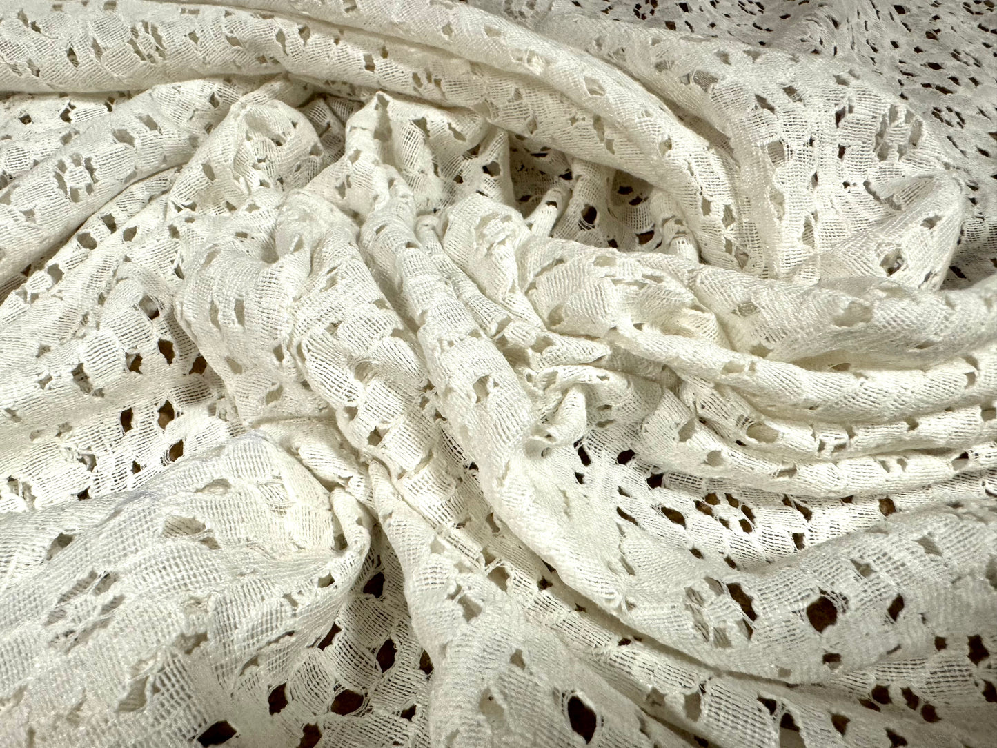 Corded Cotton lace dress fabric, per metre - floral - ivory