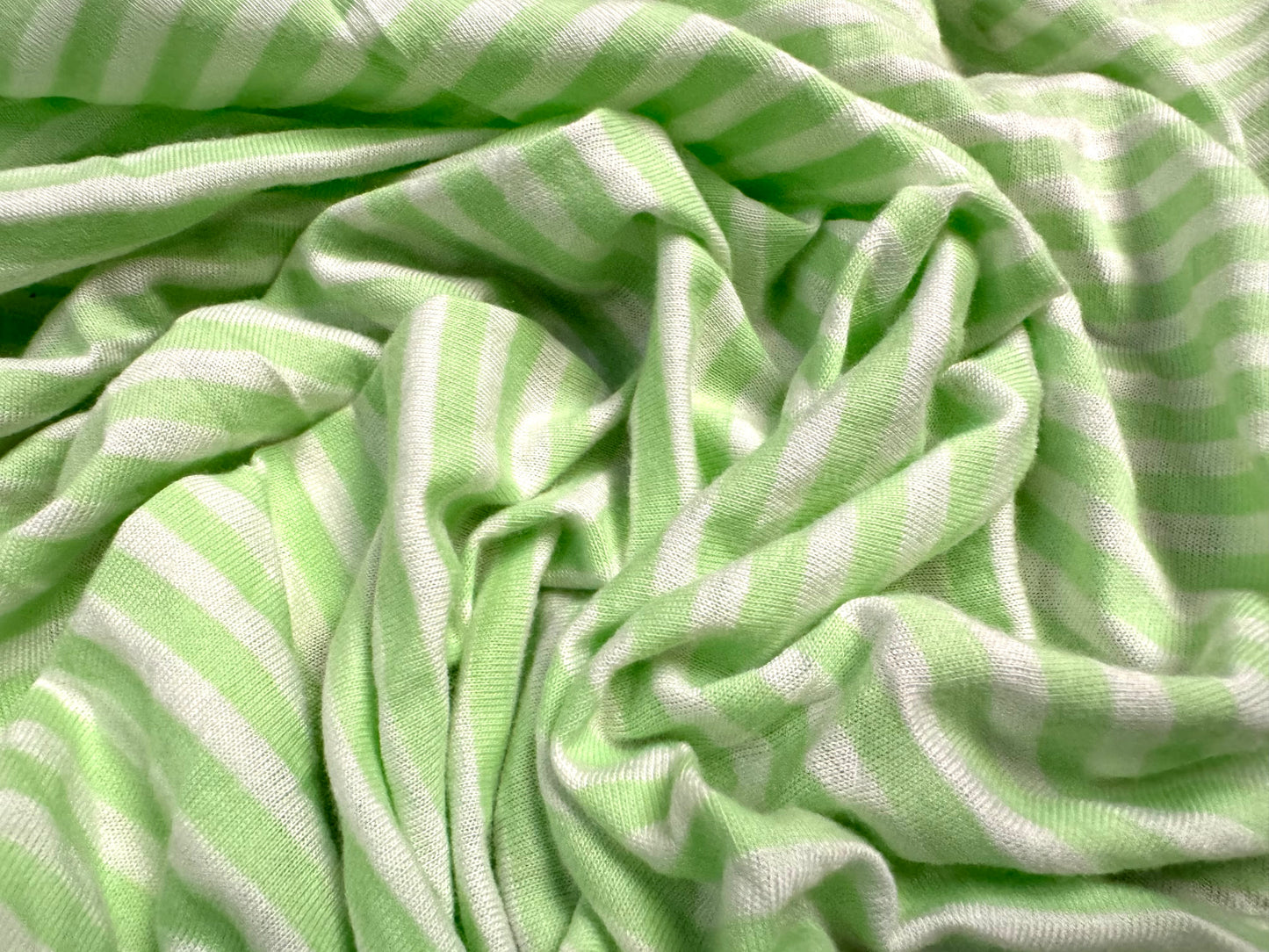 Viscose spandex stretch single jersey fabric, per metre - Breton stripe - mint green & white