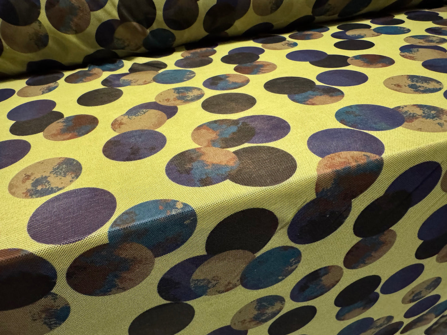 Power mesh net stretch spandex fabric, per metre - Moons of Jupiter - chartreuse