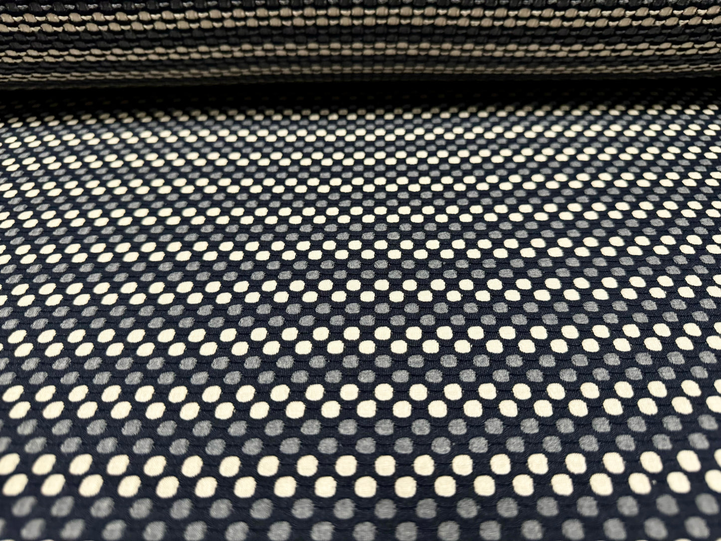 Double jersey stretch spandex dress fabric, per metre - honeycomb stripe jacquard - blue grey