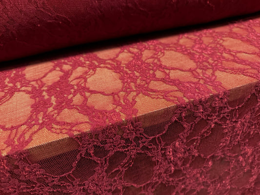 Stretch spandex mesh lace net fabric, per metre - floral pattern - tile red