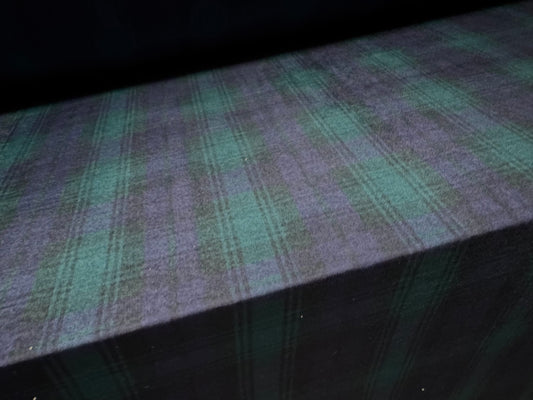 Soft touch stretch spandex single jersey fabric, per metre - Blackwatch Tartan print - navy & green