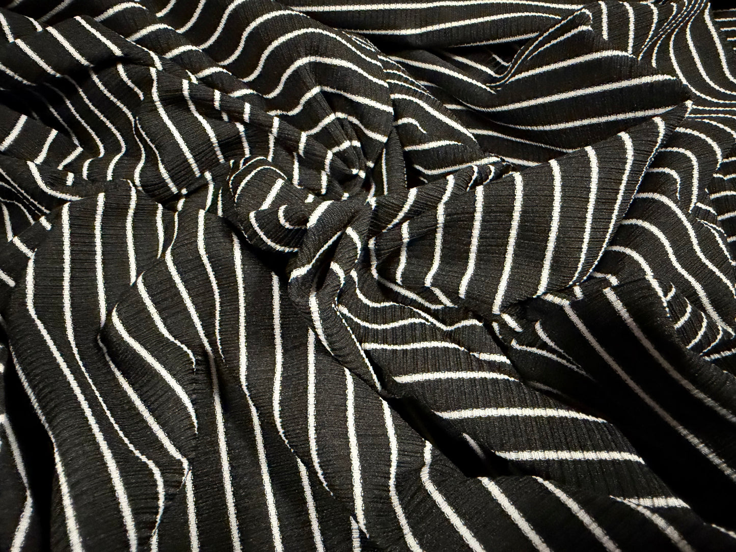 Stretch Spandex rib jersey fabric, per metre - pinstripe - black & white
