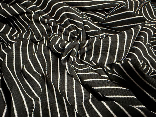 Stretch Spandex rib jersey fabric, per metre - pinstripe - black & white