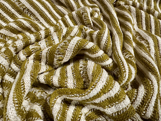 Knitwear jersey fabric, per metre - frayed stripe - olive