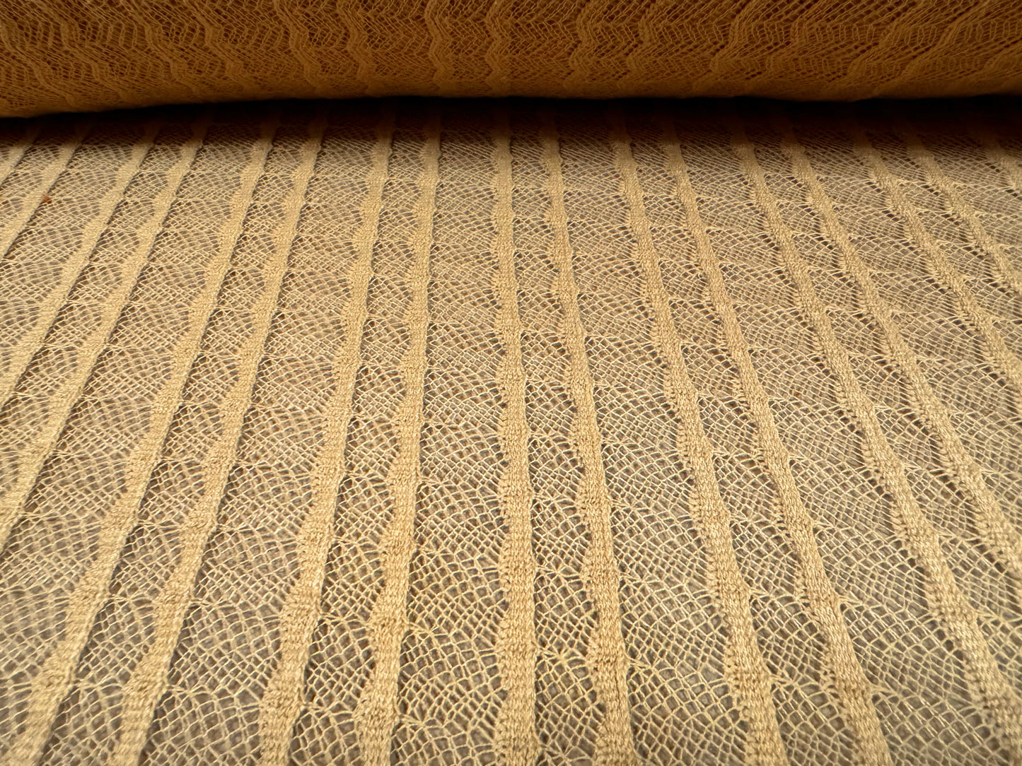 Crochet knit jersey fabric, per metre - fluted stripe - camel