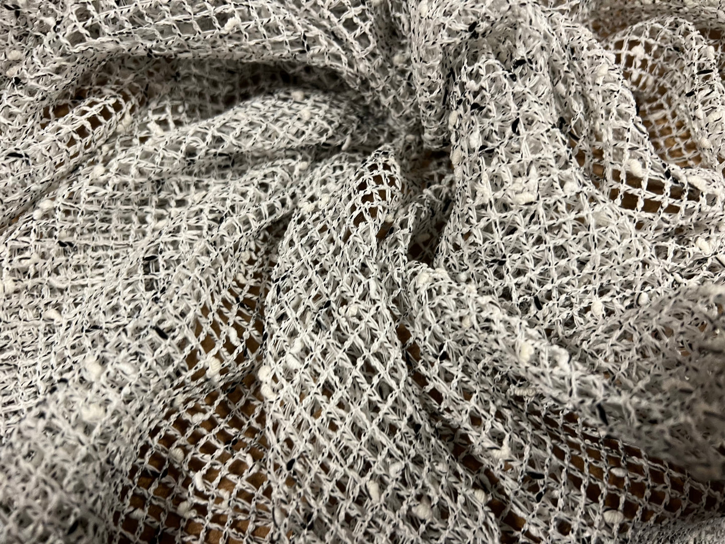 Fishnet mesh net melange slub fabric, per metre - grey