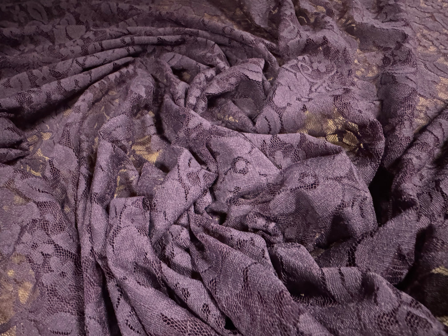 Stretch spandex lace fabric, per metre - floral - purple