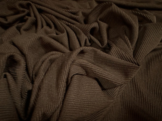 Fine ribbed spandex stretch jersey fabric, per metre - plain - dark brown