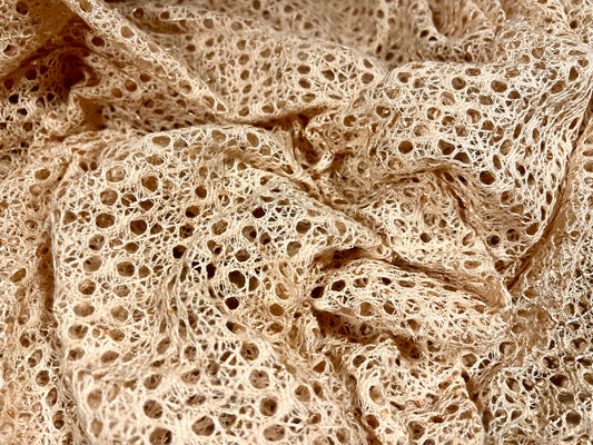 Crochet knit lace dress fabric with sequins, per metre - skin tone